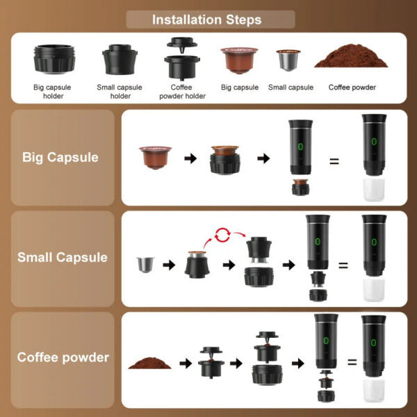 0d5c6f740aed9298 Wireless Electric Portable Espresso Coffee Machine for Car & Home Camping Coffee Maker 3-in-1 Capsule Powder Travel Coffee Maker