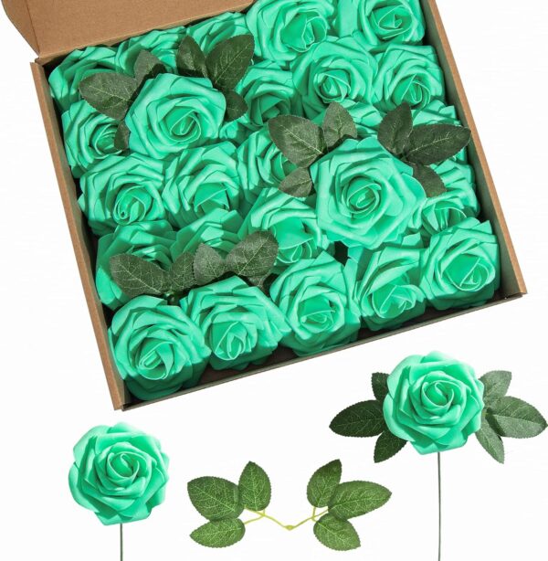 0d64c10b533ce111 Artificial Flower Foam Purple Rose 50pcs Real Looking Fake Rose with Stems Leaves for Home Decoration Party Garden Centerpieces DIY Wedding Bouquets(Purple)