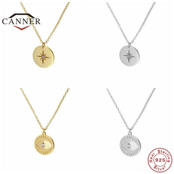 CANNER Real Sterling Necklace For Women Round Brand Geometric Eyes Diamond Clavicle Chain Sier Jewelry Collares