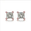 IOGOU 925 Sterling Silver Stud Earrings For Women 4-Claws Square Zirconia Earring Wedding Engagement Bridal Diamond Jewelry Gift