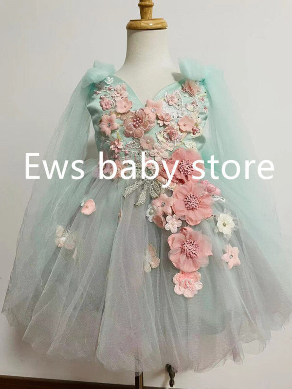 2024 New Children‘s Princess Evening Gown Sleeveless Pearls Appliques Design Wedding Birthday Baptism Party Girls Dresses A3650