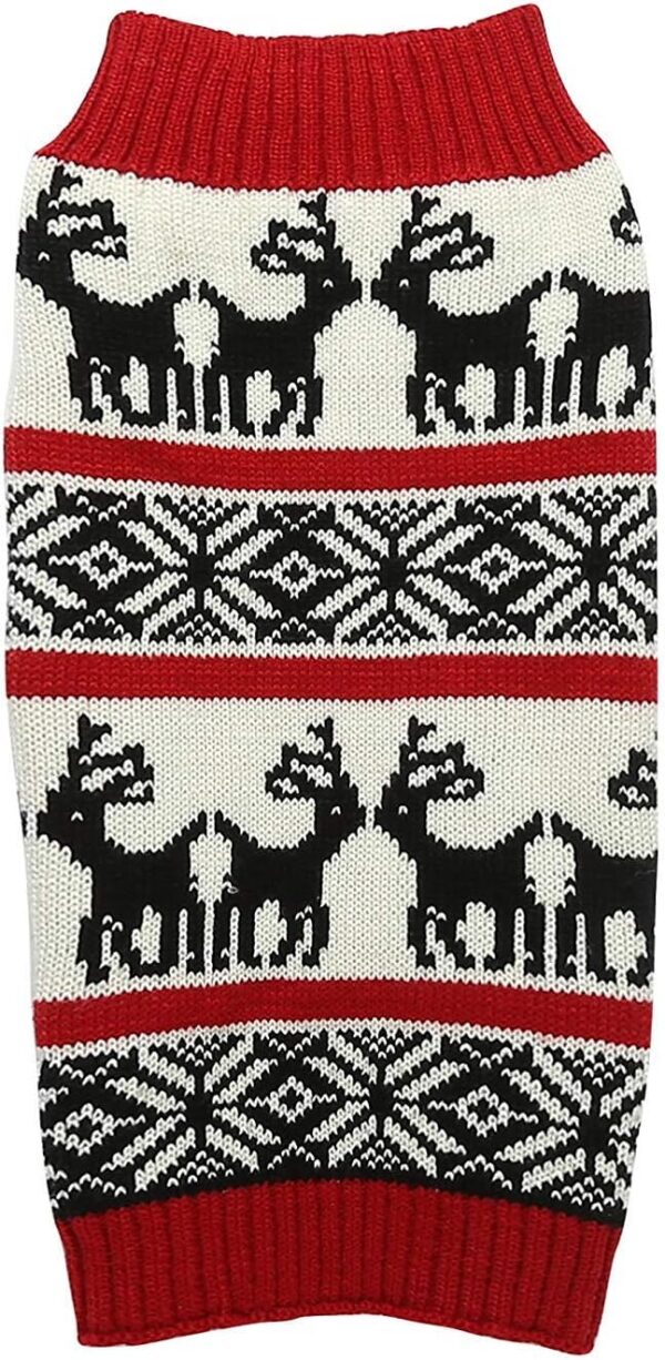 0d7b27d662b962c5 White Embroidery Snowflake Ugly Vintage Knit Reindeer Holiday Festive Christmas Dog Sweater Dress for Puppy,X-Small (XS) Size Back Length 9"