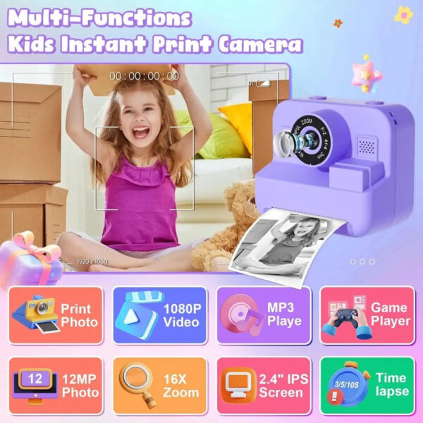 0d82b74387443860 Children's Mini Digital Video Camera with Thermal Printing & Multiple Image Stabilization, 32GB Card Included