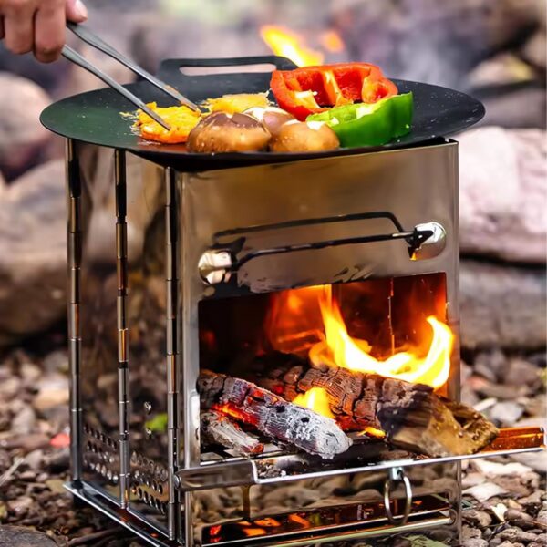 0d8667cda4f75151 Tragbarer Campingkocher aus Edelstahl – kompakter faltbarer Holzgrill für Rucksackreisen, Wandern & Grillen im Freien, winddichtes Design mit 360° Luftstrom & stabilem Boden (Survival Gear)