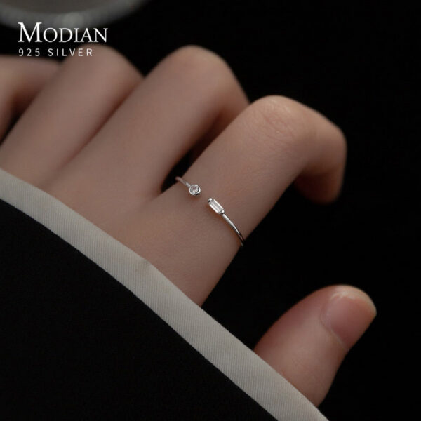 Modian Real Sterg Sier Simple Thin Clear CZ Finger Rings Adjustable 14K Gold Ring For Women Wedding Jewelry Gifts