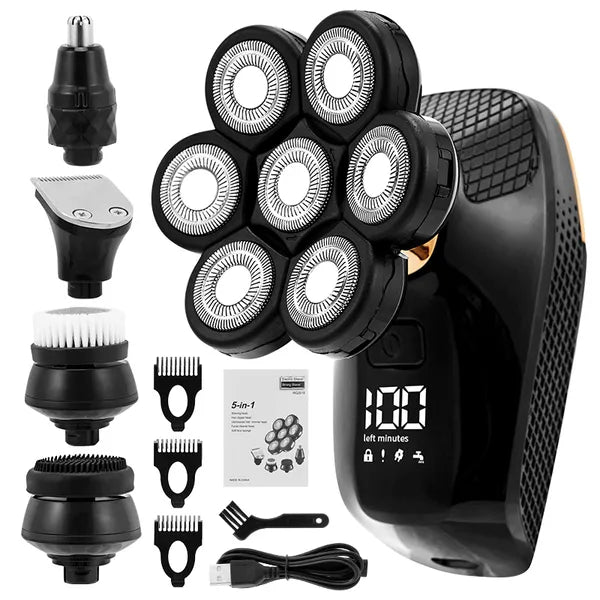 0db58f663edf7906 Electric Shavers 5 In 1 7D Men's Rechargeable Bald Head Shaver 7 Floating Heads Beard Nose Ear Hair Trimmer Razor Clipper Brush 221025