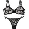 Lilosy Sexy Underwire Cute Push Up Strappy Embroidered Mesh Sheer Lingerie Set See Through Panty Bra