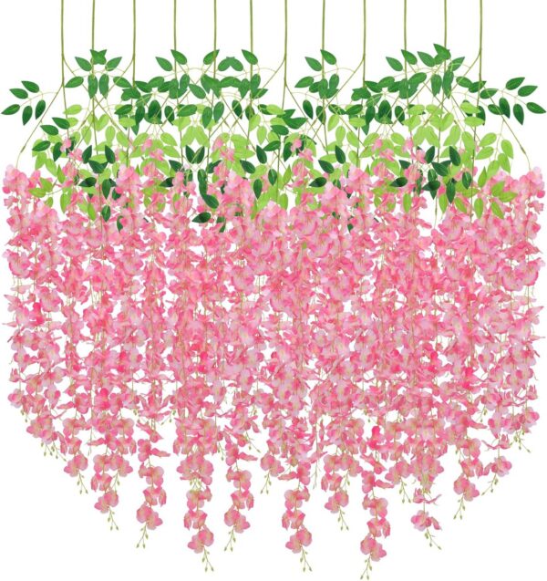 0de9f18b8d395d88 CEWOR 24pcs Wisteria Hanging Flowers 3.6ft Artificial Vines Fake Garland Silk Flower String for Wedding Party Garden Outdoor Greenery Home Wall Decoration (Purple)