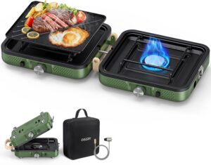 0e0079f58c0d500c OGERY 2-Burner Foldable Camping Stove with Griddle (Textured & Smooth) and Carrying Bag, Portable Propane Camp Stove with 2 Adjustable Burners & Piezo Ignition, for Camping Tailgating Essentials Gear