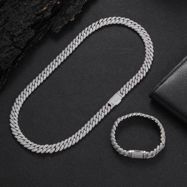 HOYON 10mm Lab Moissanite Diamond Cuban Chain Men's S Sier Plated Necklace Zircon Bracelet Hip Hop Rock Neck Collar Jewelry