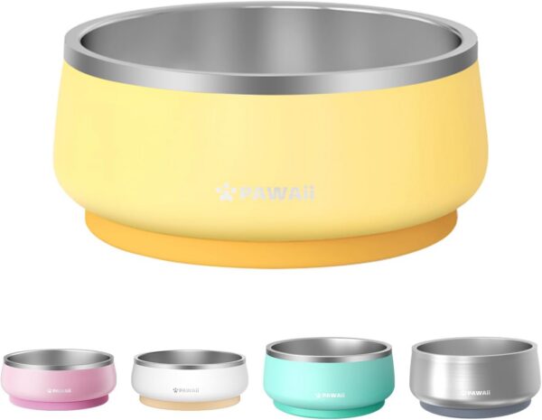 0e6ade13eea139c5 Pawaii Small Dog Bowls, 12oz Food Water Bowl Designed for Puppies and Cats with Non-Slip Rubber Base, Upgraded Metal Insulated, Double Stainless Steel Bowls