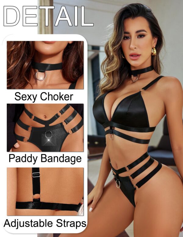 Avidlove for Women O-Ring Linked Cut Out Choker Bra and Panty Set Bondage Lingerie 3 Pieces