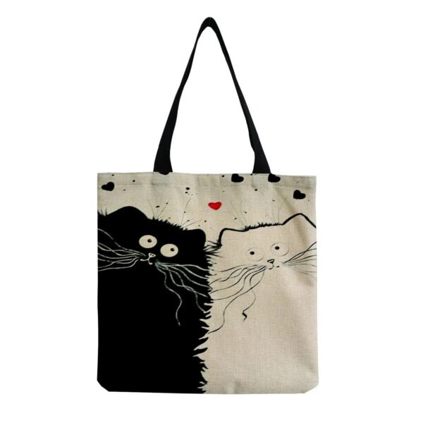 Andeiltech Canvas Tote Bag for Women Aesthetic Cute Cat Shopping Grocery Reusable School with Inner Zipper Girl Gift