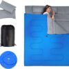 COSTWAY Double Sleeping Bag, Extra Large - 220 x 150 cm - Converts into 2 Singles, Waterproof Sleeping Bag with Free Pillows and Carrying Bag for Camping, Hiking