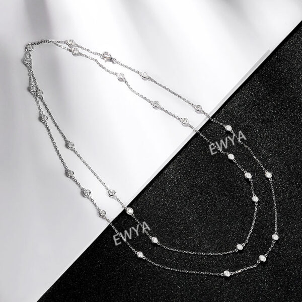 EWYA D Color Full 3/3.5mm Round Bubble Moissanite Diamond Tennis Necklace for Women Party S Sier 2-Layer Neck Chain