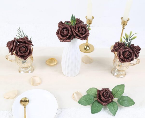 0ecc3f24281dbbfa IPOPU Artificial Flowers, 25pcs Foam Glitter Roses Glitter Foam Rose Foam Rose with Stem for DIY Wedding Bridal Bouquet Home Party Decoration(Coffee)