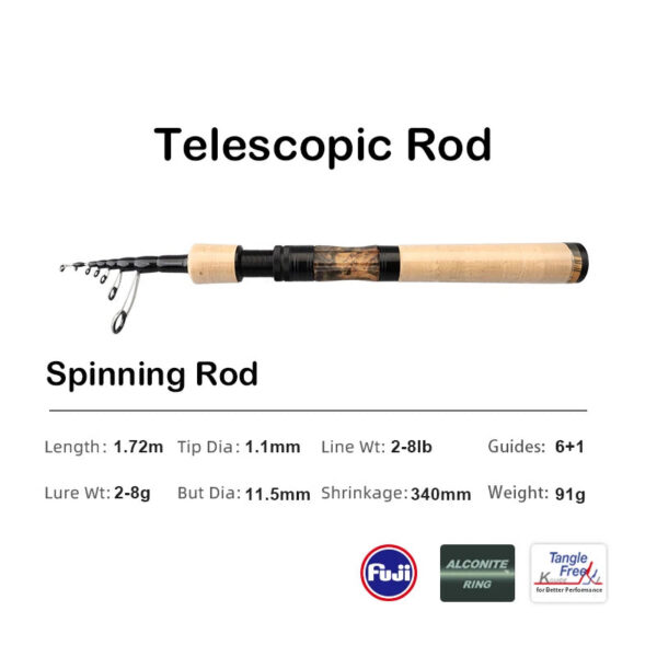 PURELURE 1.50m XUL BFS Telescopic Rod 5ft Travel Rod Trout Spinning Casting Solid Tip Carbon Fishing Rod Small Bait Perch Rod