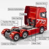 HUINA 1/18 19CH RC Truck 1501 770S Scania Alloy Tractor 2.4G Remote Control Engineering Trailer Truck with Light and Sound Toys