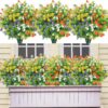 0ee1660a93e1c693 CEWOR 9pcs Artificial Flowers, UV Resistant Faux Outdoor Flowers, Fake Plastic Flowers for Cemetery Decoration Home Kitchen Bedroom Wedding Party Decor (Yellow, Purple, Green)