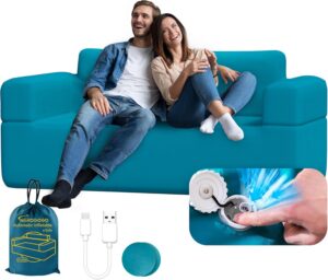 Inflatable Sofa Blow Up Sofa with Built-in Pump, Multifunctional Portable Air Couch for Camping, Inflatable Couch for Camping with Backrest Suitable for Home Outdoor and Guests (Blue)