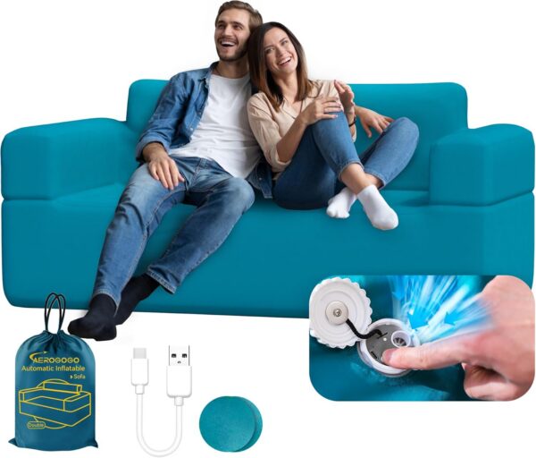 Inflatable Sofa Blow Up Sofa with Built-in Pump, Multifunctional Portable Air Couch for Camping, Inflatable Couch for Camping with Backrest Suitable for Home Outdoor and Guests (Blue)