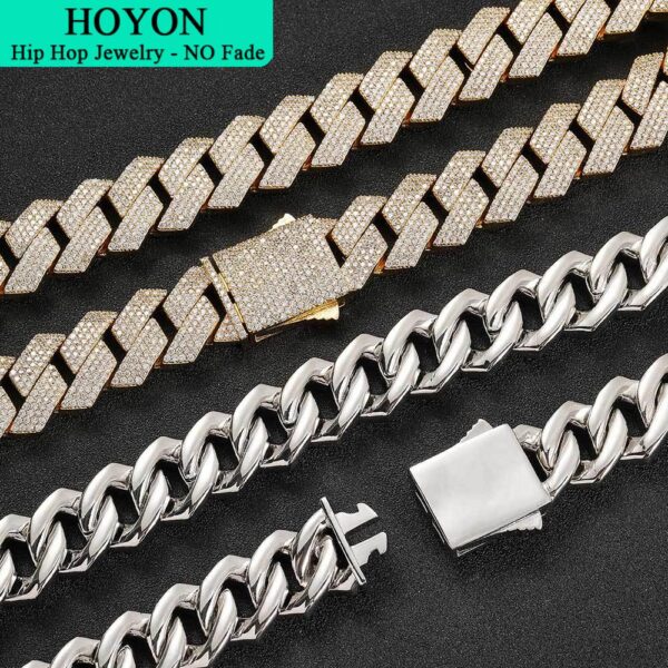 0f0dee416a7a54a3 HOYON Lab Moissanite Cuban Chain Men's Necklace S Sier Color Jewelry Hip Hop Rock CZ Diamond Neck Collares