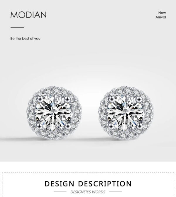 Modian Real 925 Sterling Silver Luxury Simple Cubic Zirconia Stud Earrings for Women Round CZ Wedding Statement Jewelry Gifts