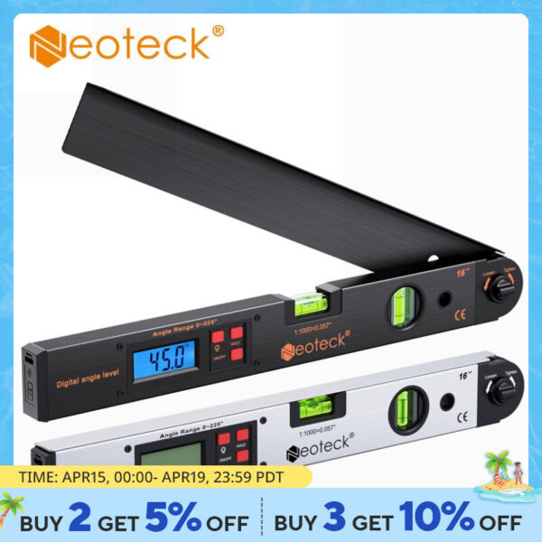 Neoteck 0-225° LCD Digital Protractor Spirit Level Angle Finder Gauge Meter 400mm Electronic Measurement Tool Black Or Sier
