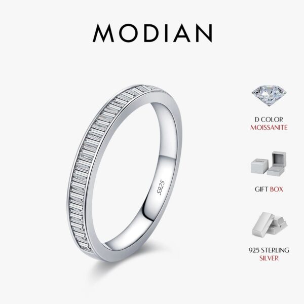 MODIAN Dazzling D Color Rectangle Moissanite Stackable Rings 925 Sterling Silver Eternity Band Rings For Women Fine Jewelry