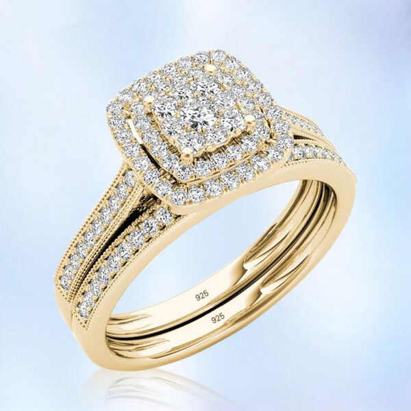 0f2ff4c2345e1ab7 2pcs Engagement Rings for Women Original Sterling Sier Ring Set 14k Gold Plated Bridal 2Ct Round Cut Lab Diamond Jewelry