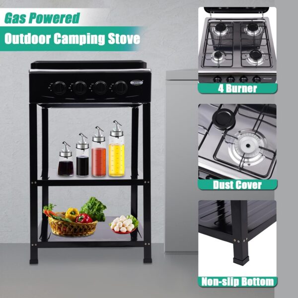 0f3f31c0ad9acaac 4 Burner Gas Stove Portable Outdoor Stove with Removable Storage Stand, Heavy Duty Stainless Steel Propane Gas Cooker with Wind Blocking Cover for Camping Picnic Home RV Cooking (no hose)
