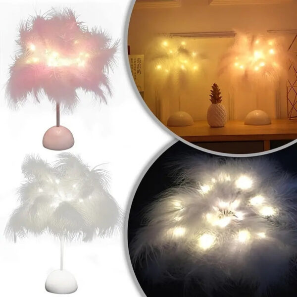 1PC Feather Design LED Table Lamp Kids - Battery-Powered, Portable & Ideal Bedroom Decor for All Ocns