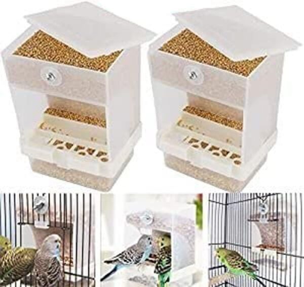 Parrot Automatic Feeder,No-Mess Bird Feeder,Cage Accessories for Budgerigar Canary Cockatiel Finch Parakeet Seed Food Container by Old Tjikko (Screw-Fixed Bird Feeder)
