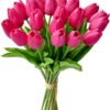 Mandy's 20pcs Red Artificial Tulip Silk Fake Flowers 13.5" for Mother's Day Easter Valentine’s Day Gifts in Bulk Home Kitchen Wedding Decorations