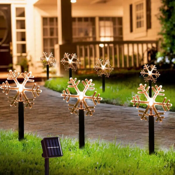 0faa984263c223a7 Outdoor Christmas Snowflake Star Solar Powered Lawn Light Set Of 5PCS Waterproof Pathway Stake Lights
