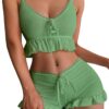 0faef7f367ed404d SweatyRocks Women's 2 Piece Lingerie Set Pama Sets Ruffle Trim Tie Front Cami Top and Shorts Sleepwear