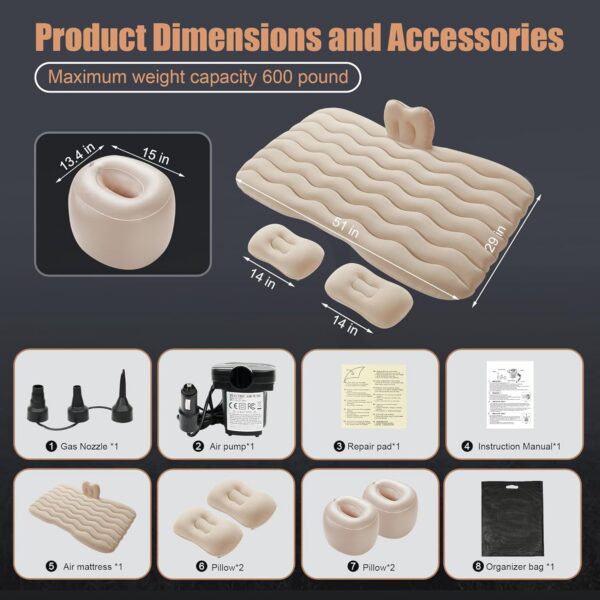 0fe256cc81c3f781 Vextone Inflatable Air Mattress Rear Back Seat Car Bed - PVC Thickened Travel Camping Air Mattress for SUV Cars, Gray Sleeping Car Mattress - Universal Fit, with Pillows, Piers, Repair Pad