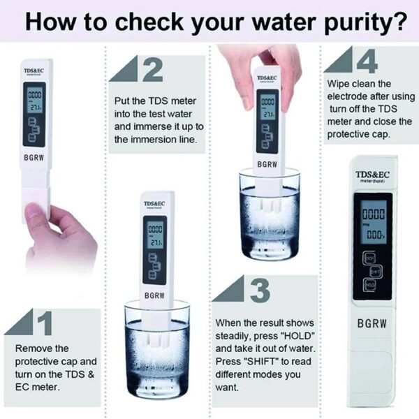 1PC White Digital Quality TDS EC Meter Range 0 to 9990 Multifunctional Water Purity Temperature TEMP PPM Tester
