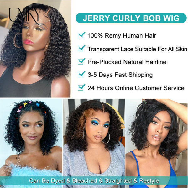 Wigs Jerry Curly Front 13x4 Transparent Lace For Women 4x4 Closure Short Bob Human Hair Wig 8-14inch