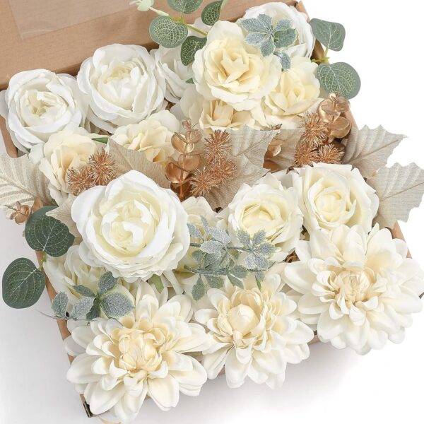 YYHUAWU Artificial Flowers Combo Box Set Gradient Color Flower Leaf with Stems for DIY Wedding Bouquets Centerpieces Baby Shower Party Home Decorations Peach