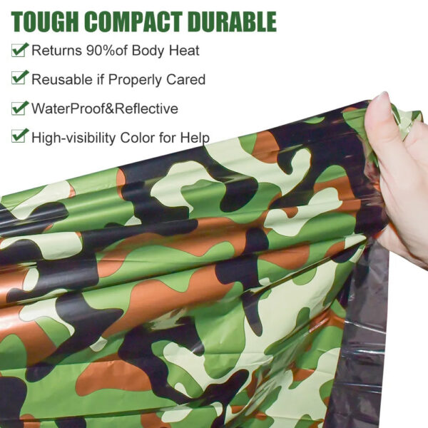 PE Emergency Camouflage Waterproof Portable Survival 120x200cm Sleeping Bag for Outdoor Camping Hiking Adventure