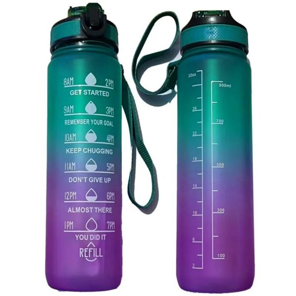 1032eea5967406ee 1pc 1000ml Large Capacity Gradient Water Bottle,Water Bottle Straw 1 Litre Leakproof with Time Marker,for Sports Fiess