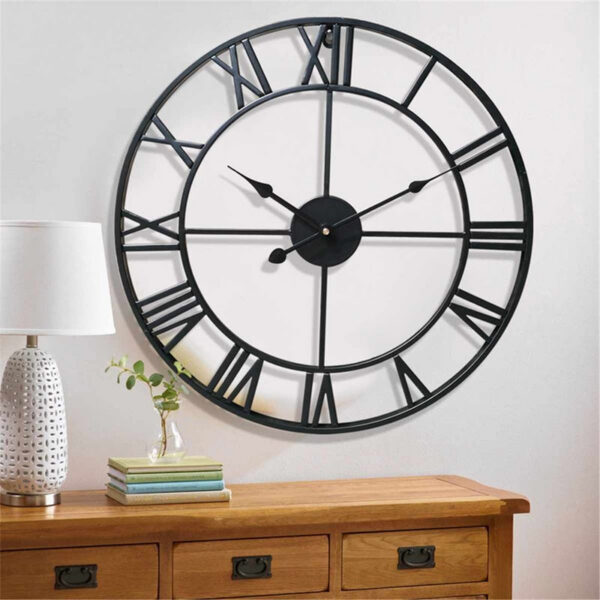 Modern 3D Large Wall Clocks Roman Numerals Retro Round Metal Iron Accurate Silent Nordic Hanging Ornament Living