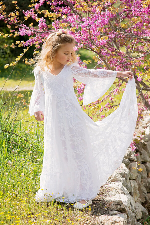 1043c6f54a0d1def 2-11Years Boho Flower Girl For Wedding Girls Junior Bridesmaid Dresses First Communion Dress Lace Bohemian Gown