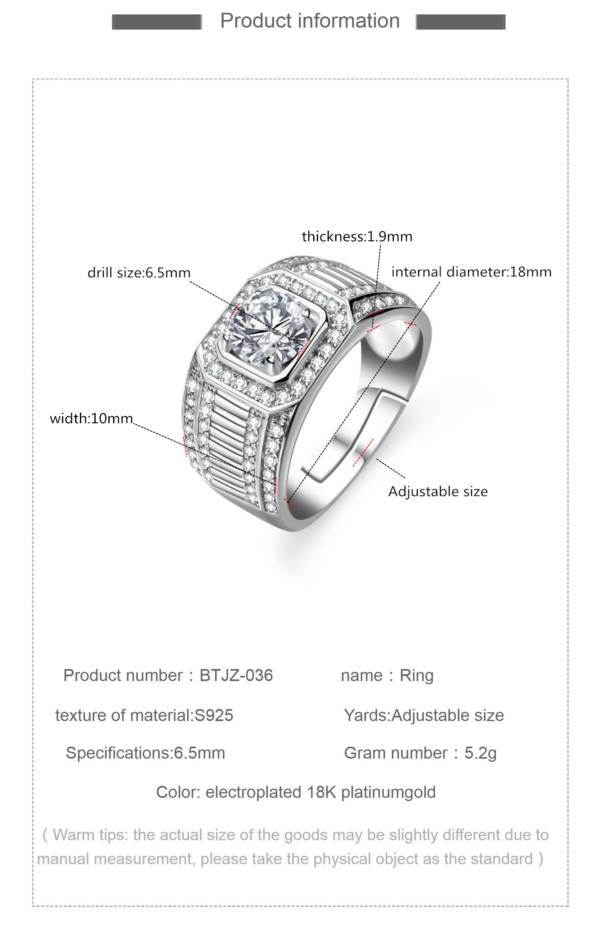 Business temperament GRA ring a caramossian stone heart eight arrow cut classic fashion crown full diamond men's je