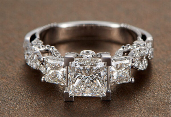 Vintage Princess cut Lab Diamond Ring sterling sier Engagement Wedding band Rings for Women Bridal Fine Party Jewelry