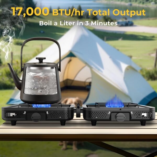 105f2dbb6c0fa0a0 2 Burner Portable Camping Stove Propane, Folding Propane Stove for Camping, Camp Stove with 17,000 BTU,Two Adjustable Burners Gas Camping Stove with Carrying Bag for Outdoor Cooking,BBQ