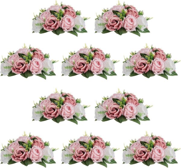 1060ff1e7b03629a NUPTIO Flower Ball Arrangement Bouquet - 2 Pcs 9.5 inch Diameter Dusty Rose Fake Flowers Roses Balls for Centerpieces Tables - Artificial Rose Arrangements for Wedding Centerpiece Table Decorations