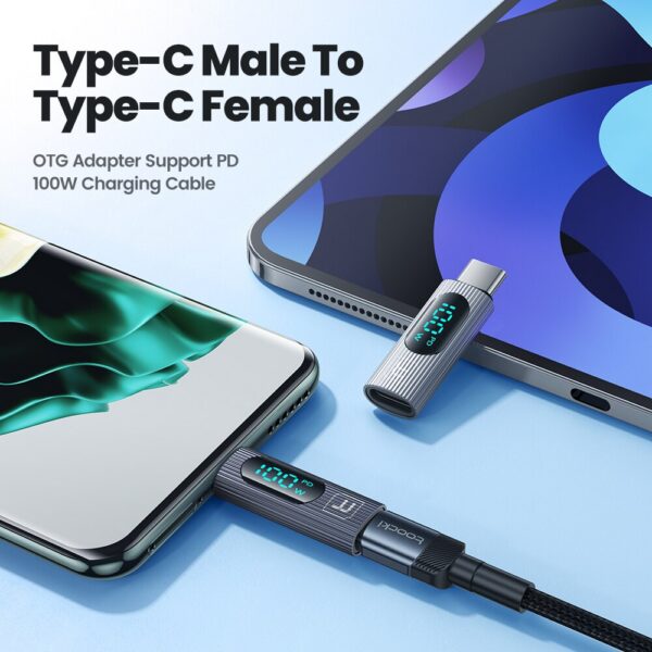1066c77442cdf623 Toocki 100W Digital Display USB Male to Type C Female OTG Adapter PD Fast Charging Convertor For Xiaomi Redmi