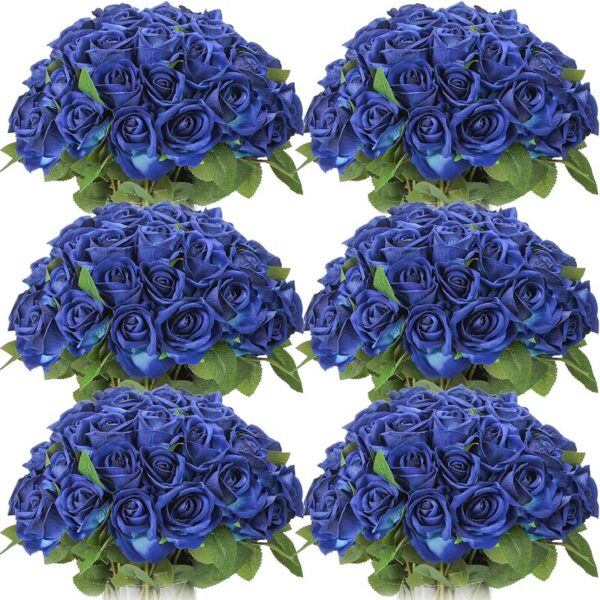 107cc36ecf3f4bf8 50 Pcs Artificial Rose Flower Realistic Silk Roses with Stem Bouquet of Flowers Plastic Flowers Real Looking Fake Roses for Home Wedding Centerpieces Party Decorations (Blue)